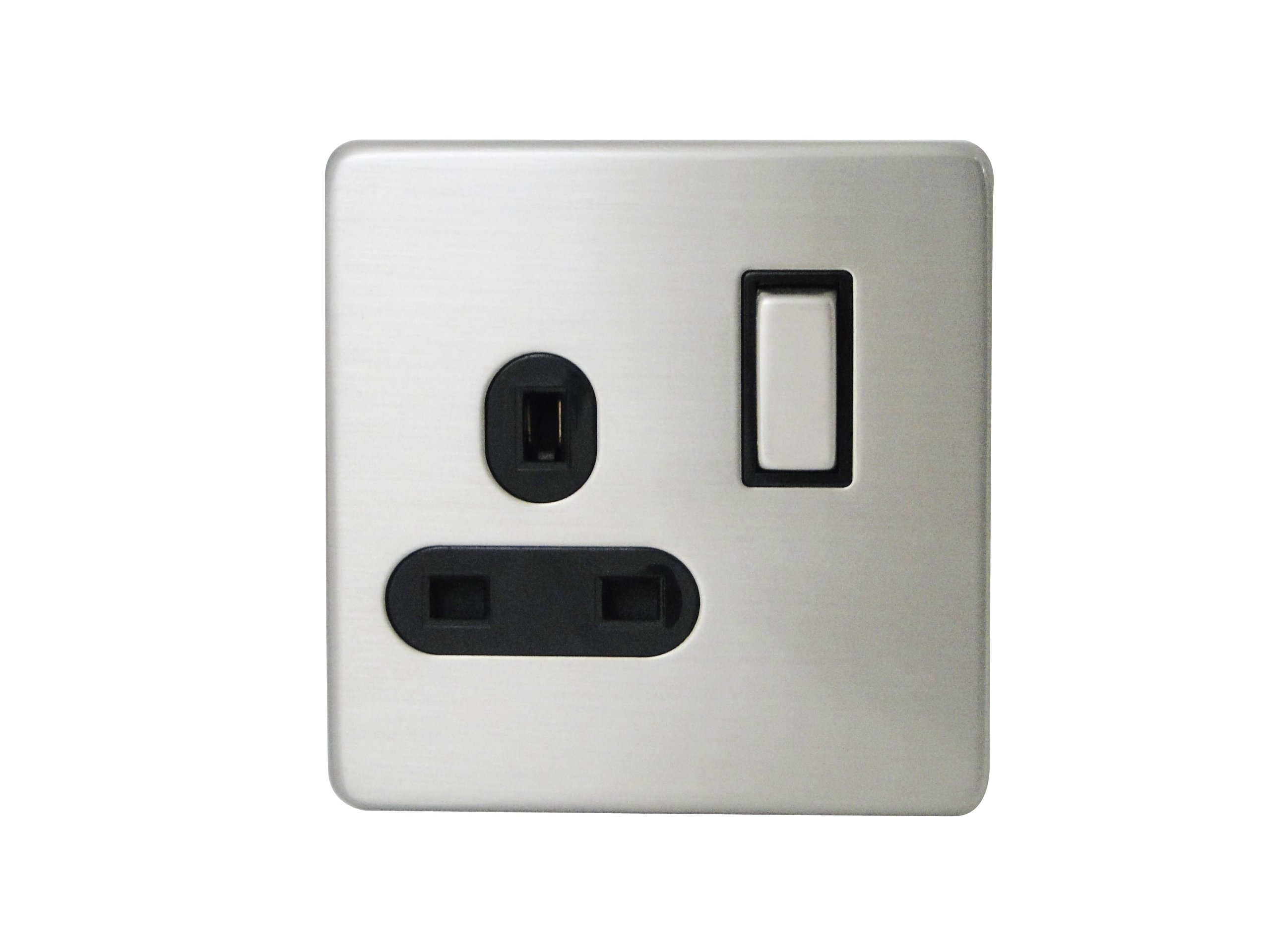 STATUS Plug Socket UK | Single Socket | Stainless Steel Flat Plate | 13A Single Switched Wall Socket | S1G13ASSWSX8