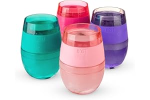 HOST Cooling Cup Set of 4 Plastic Double Wall Insulated Freezable Drink Chilling Tumbler with Freezing Gel, Wine Glasses for 