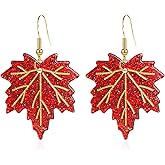 Vavhoo Red Maple Leaf Earrings for Women Autumn Fall Maple Leaf Dangle Thanksgiving Earrings Jewelry for Women