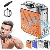 Skyworl Mini Shaver, Beard Shavers Portable Suitcase Design, Mini Portable Electric Shaver for Men Waterproof, Fast Charging Long Battery Life Double-Ring Magnetic Cutter (Orange)