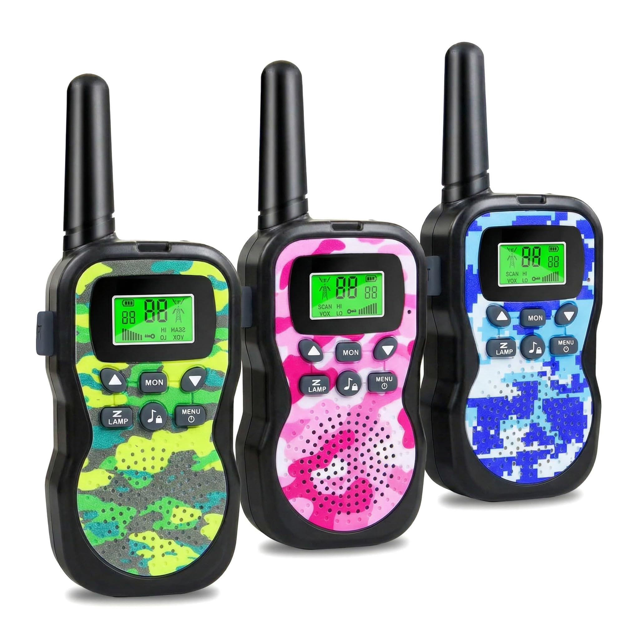 JUAUO 3Pcs Walkie Talkies for Kids, Camouflage Exterior 8 Channels Kids Toys Gifts for Boys Girls Ages 3-12 Birthday Presents Christmas Xmas, with LED Flashlight for Outdoor Hiking Camping Games