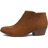 Soda Mug Cognac Vegan Suede Western Inside Zipper Stacked Heel Ankle Booties (6.5)