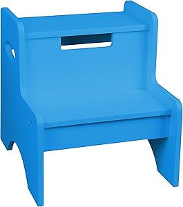 Wildkin Kids Wooden Two-Step Stool for Kids and Adults, Perfect for Kitchen or Bathroom Use, Stepping Stool Features Two Convenient Carrying Handles, Suitable for Individuals Up to 200lbs (Sky Blue)