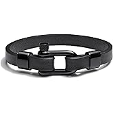 Elegatto Morelle Premium Leather Bracelet for Men | Full-Grain Black Leather with Silver Polished Stainless Steel Shackle Closure | Men’s Designer Jewelry
