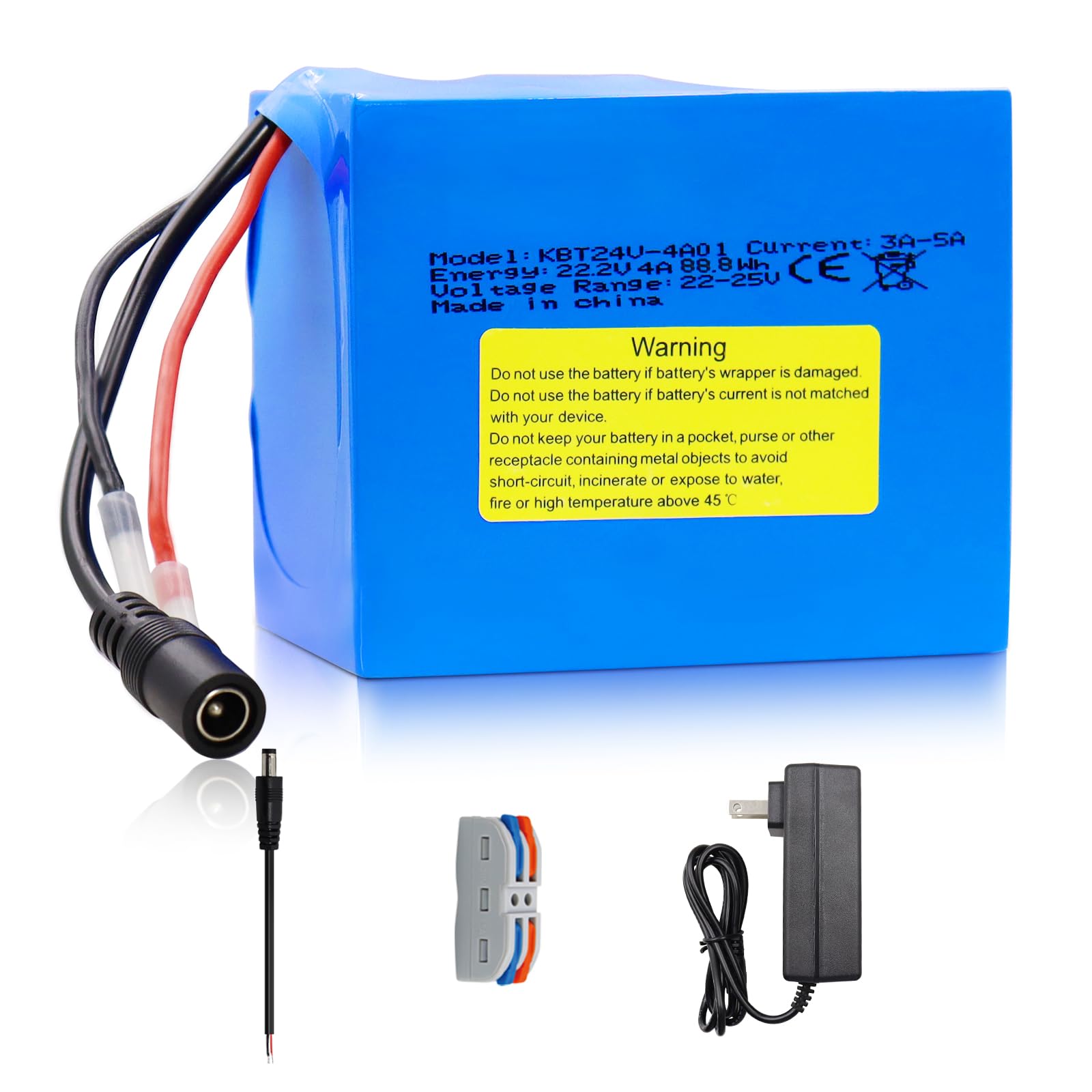 Photo 1 of KBT 24V 4Ah Rechargeable Lithium Replacement Battery, with Charger, Charging Cable, Cable Connector for Kids Ride On Cars