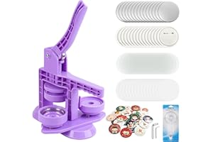 Happizza Button Maker Machine 58mm/2.25in, Pin Maker Machine Kit with 30 Buton Parts, DlY Badge Maker, Purple Button Press Ma