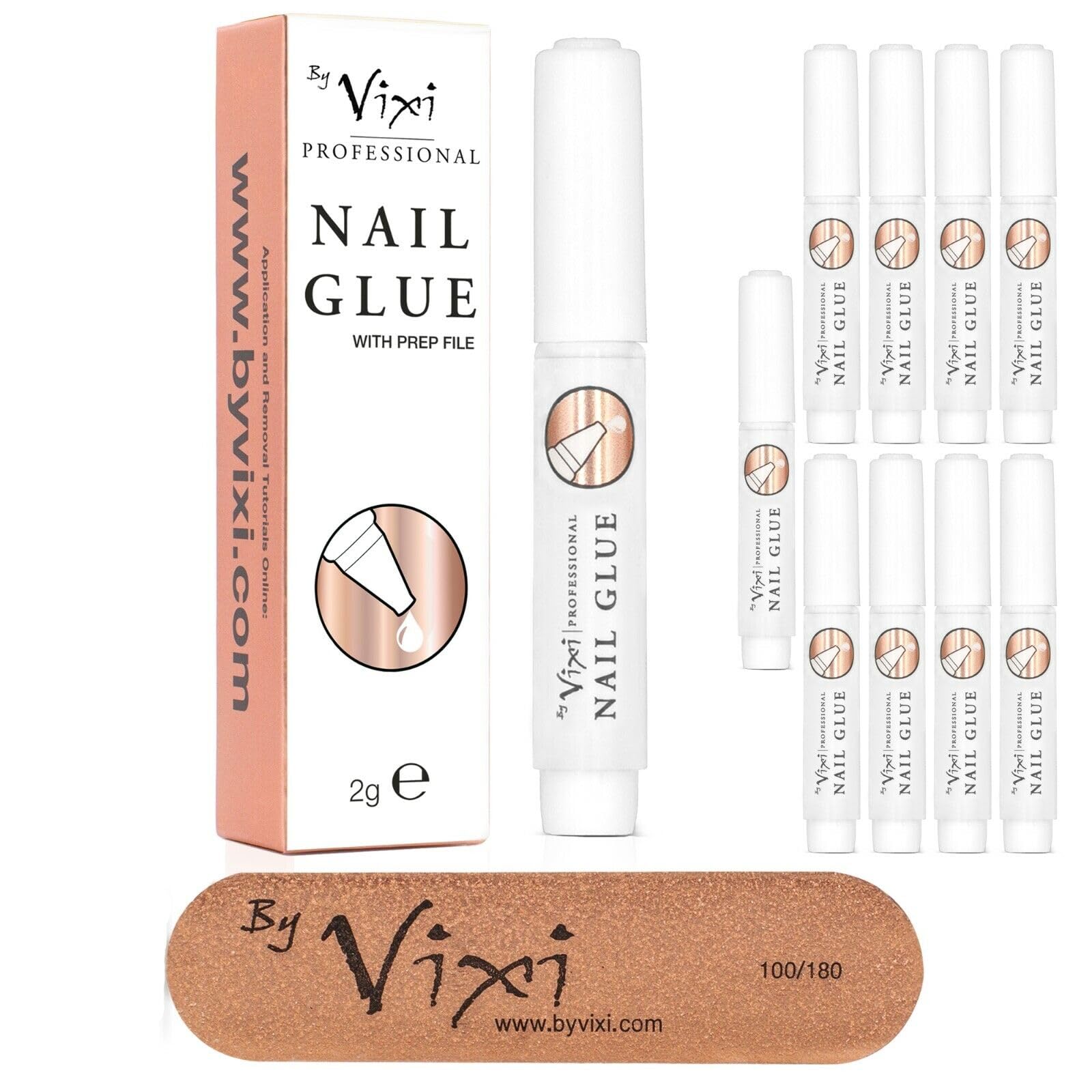 2ml x10 By Vixi EXTRA STRONG NAIL GLUE with File for False Nails, Press Ons, Tips & Acrylics, Quick Dry, Super Strong Nail Bond Adhesive for Mess Free Press-On Fake Nails, Salon Strength, Long Lasting