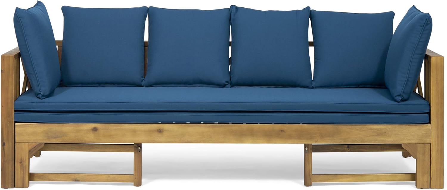 Great Deal Furniture Camille Beach Outdoor Extendable Acacia Wood Daybed Sofa Teak And Dark Teal Amazon Co Uk Garden Outdoors