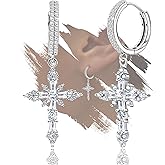 Trendy Sterling Silver Huggie Hoop Dangle Pendant Cross Earrings for Women Dainty Cartilage Charms White Gold Plated Hypoallergenic Jewelry Birthday Gift for Women