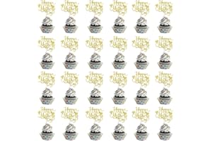 YUINYO 24PCS Happy Mother's Day Cake Topper Gold Glitter Cake Topper Mothers Day Cupcake Topper Heart Shaped Cake Picks Cake Accessories for Mom's Birthday Mother's Day Gifts Cake Decoration Party