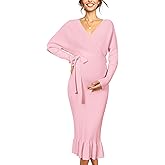 OUGES 2025 Maternity Sweater Nursing Dress for Photoshoot Baby Shower Wedding Guest Outfits Fishtail Ribbed Knit Clothes