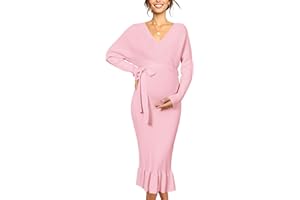 OUGES 2025 Maternity Sweater Nursing Dress for Photoshoot Baby Shower Wedding Guest Outfits Fishtail Ribbed Knit Clothes