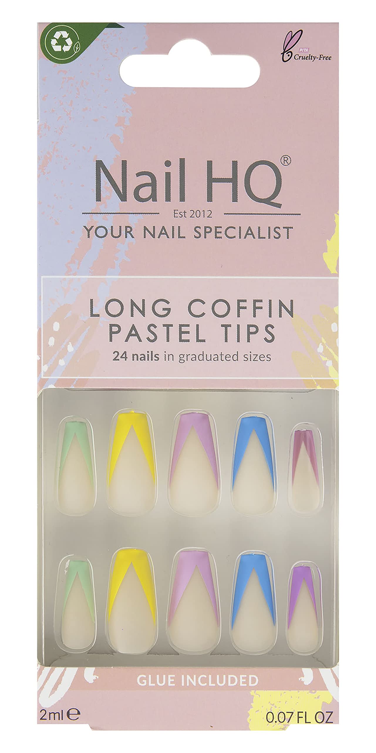 NAIL HQ Long Coffin Pastel Tips Nails