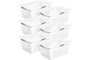 Sterilite Laundry Basket, Plastic Clothes Hamper, Large Rectangle Bin with Comfort Grip Handles and Reinforced Rim, 2 Bushel Capacity, White, 6 Pack