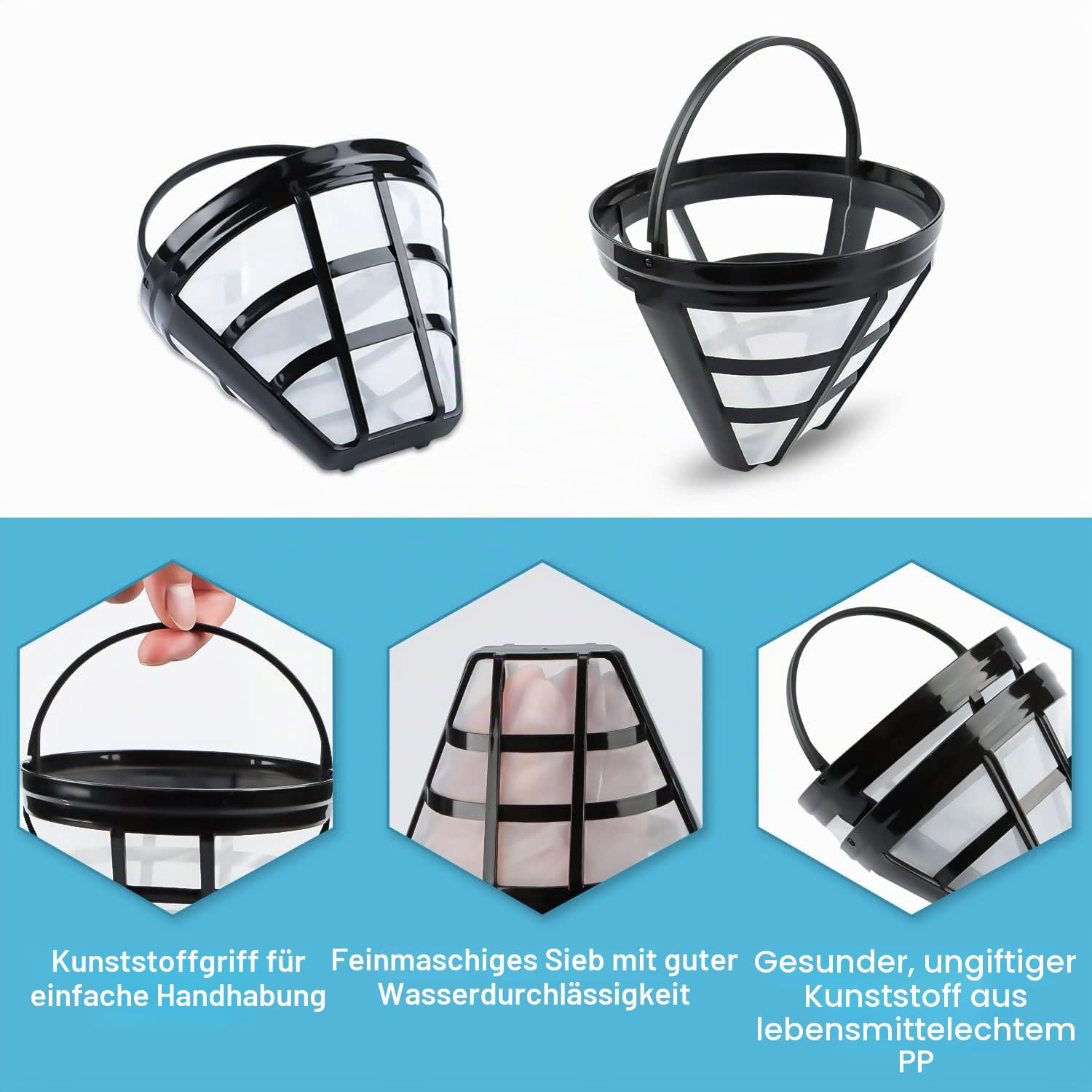 2 Permanenter Kaffeefilter, Wiederverwendbar Plastik Dauerkaffeefilter mit Griff Waschbar Coffee Filter Kaffee Filter Mesh Korb Für Meisten Kaffeemaschinen 4