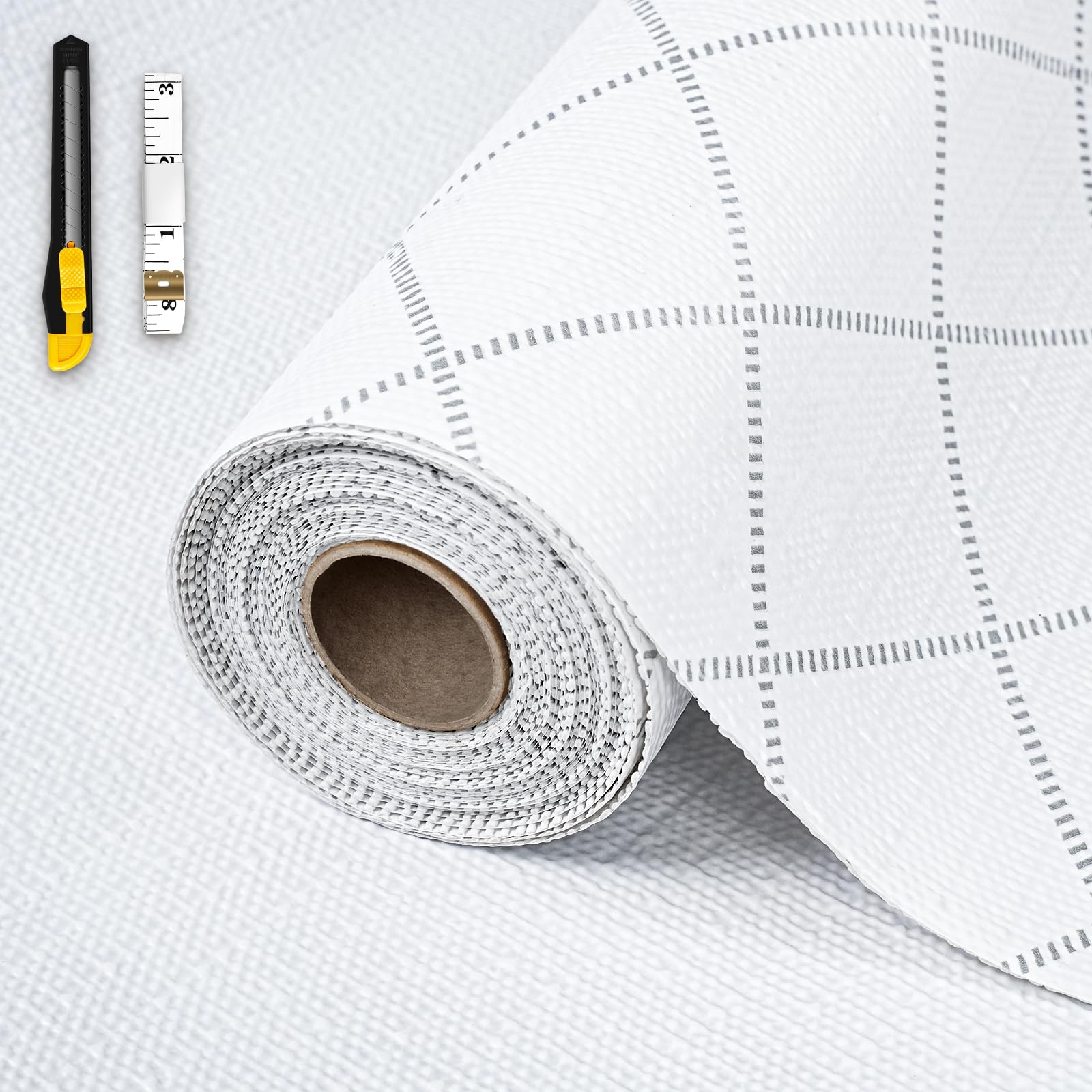 Shelf and Drawer Liner for Kitchen Cabinet,18 in x 10 FT Non-Adhesive Rhombus Cabinet Liners for Shelves Non-Slip Waterproof Kitchen Drawer Liners Contact Paper Shelf Paper with Knife and Tape Measure Image