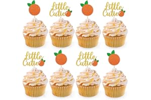 SINASASSPEL 24pcs Little Cutie Baby Shower Decorations Orange Cupcake Toppers Glitter Cupcake Picks Clementine Themed Party Favor Birthday Supplies