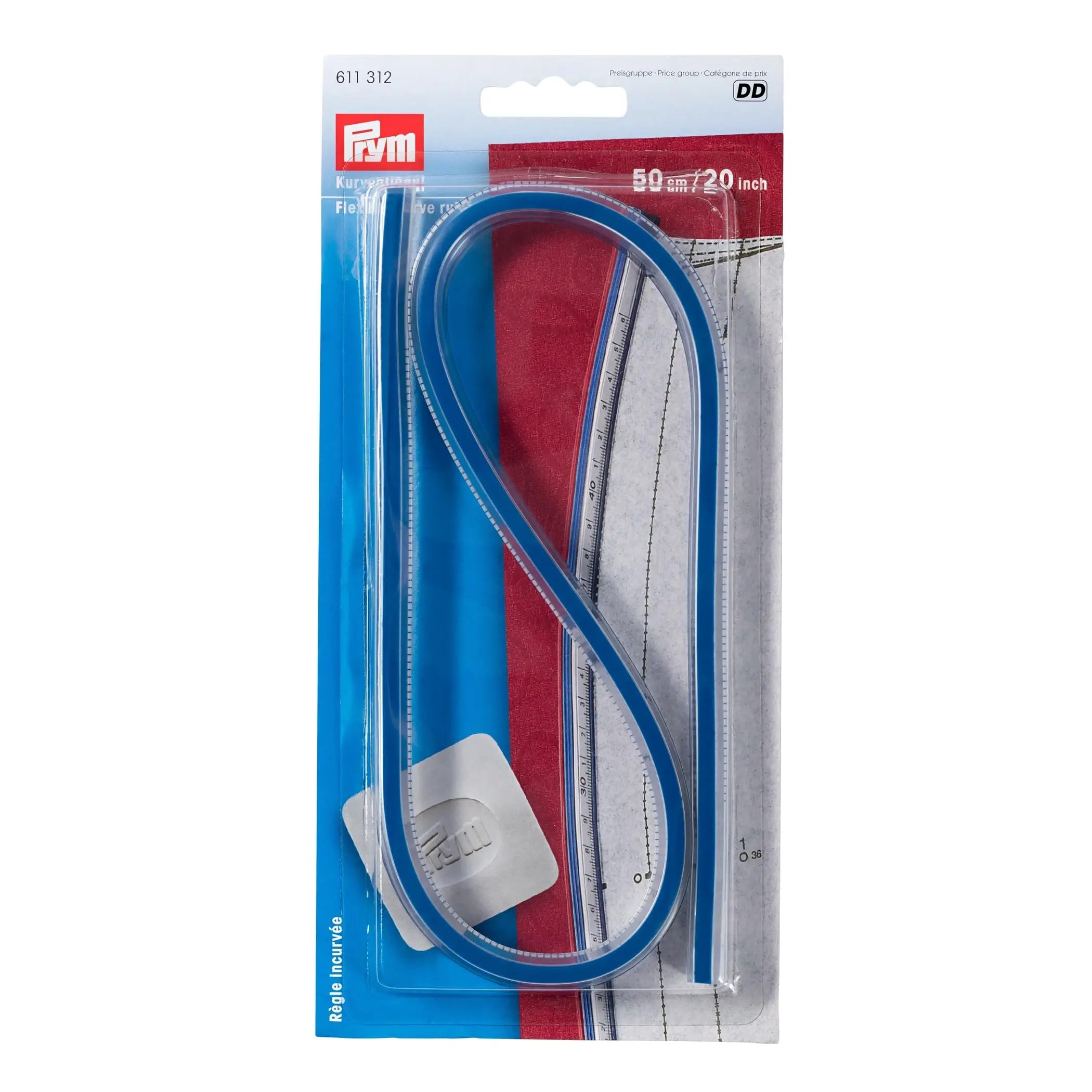 Prym 50cm/20-inch Flexible Curved Rule, Transparent, Blue, White