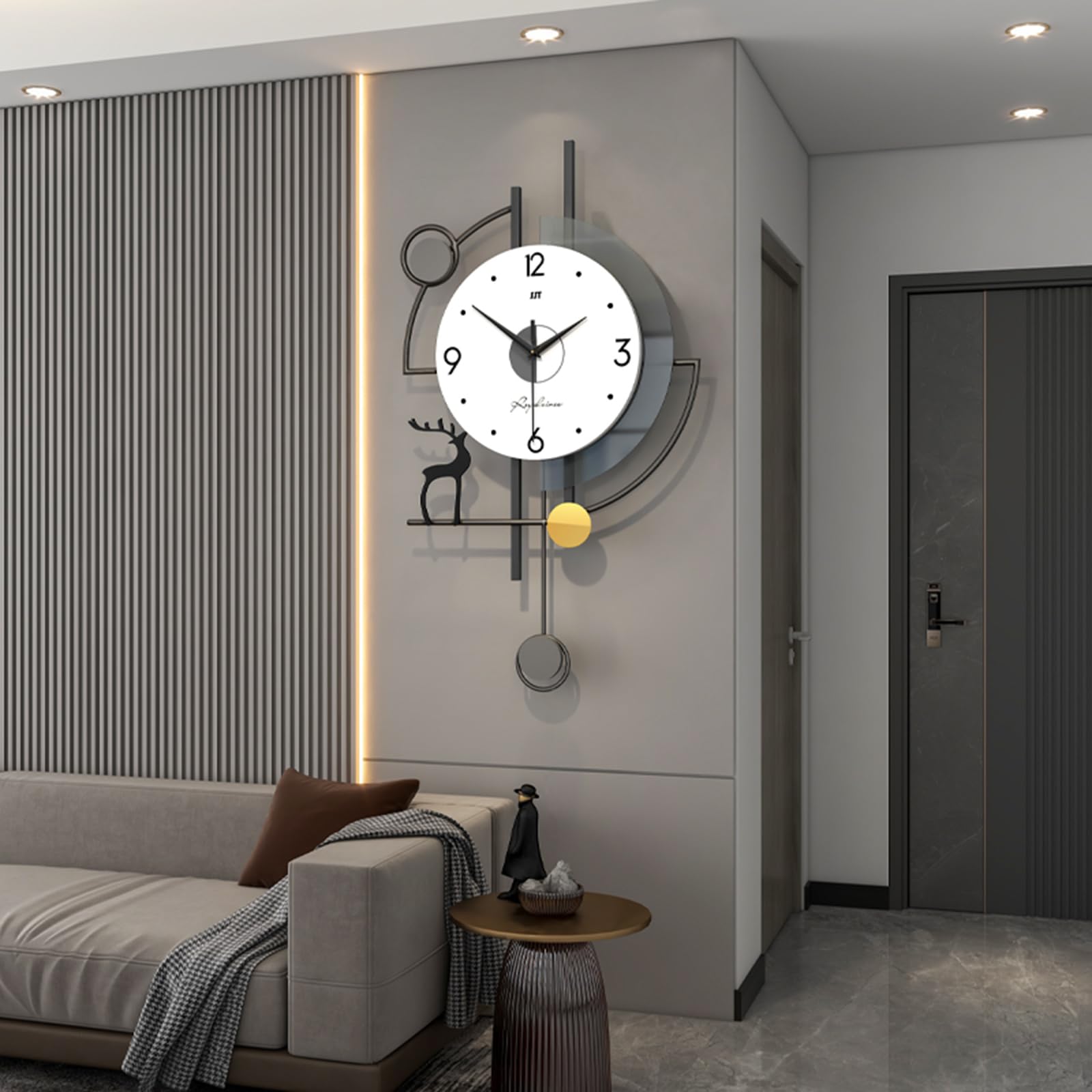 Condition photo showing New/Like New for hoernflk large decor wall clock with pendulum for living room, black frame, white dial?battery opera