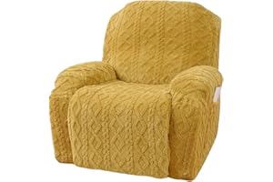 4 Pieces Recliner Chair Covers, Soft Stretch Sofa Slipcovers with Pockets, Jacquard Plush Recliner Covers Furniture Protector