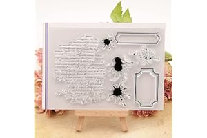 HGSALK English Words Vintage Text Background Clear Stamps for Card Making Decoration DIY Scrapbooking,Ink Mark Banner Tags Silicone Transparent Seal Clear Stamps for Embossing Album Decor Craft.