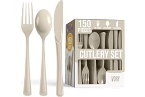 150 Pack Ivory Plastic Utensils Heavy Duty Cutlery Set 50 Plastic Forks 50 Plastic Spoons 50 Plastic Knives Perfect Plastic S