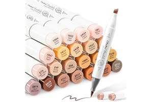Ohuhu Skin Tone Alcohol Markers Brush Tip - 24 Portrait Skin Color Markers for Artist Adults Coloring Illustration - Chisel and Brush Dual Tips - Honolulu - Refillable - AP Certificated