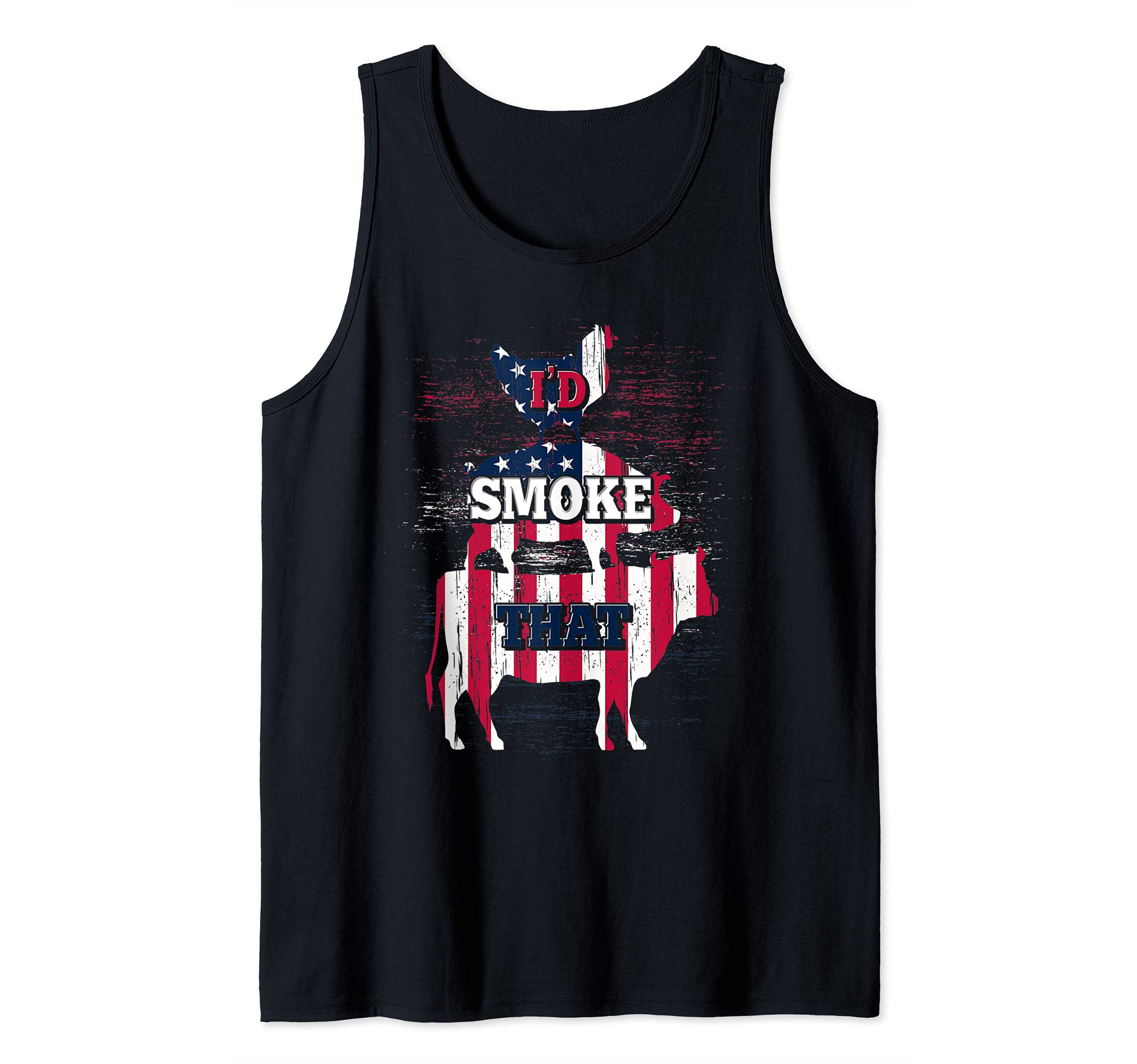 Beef Pork Chicken Id Smoke That BBQ Griller US Flag Barbecue Tank Top