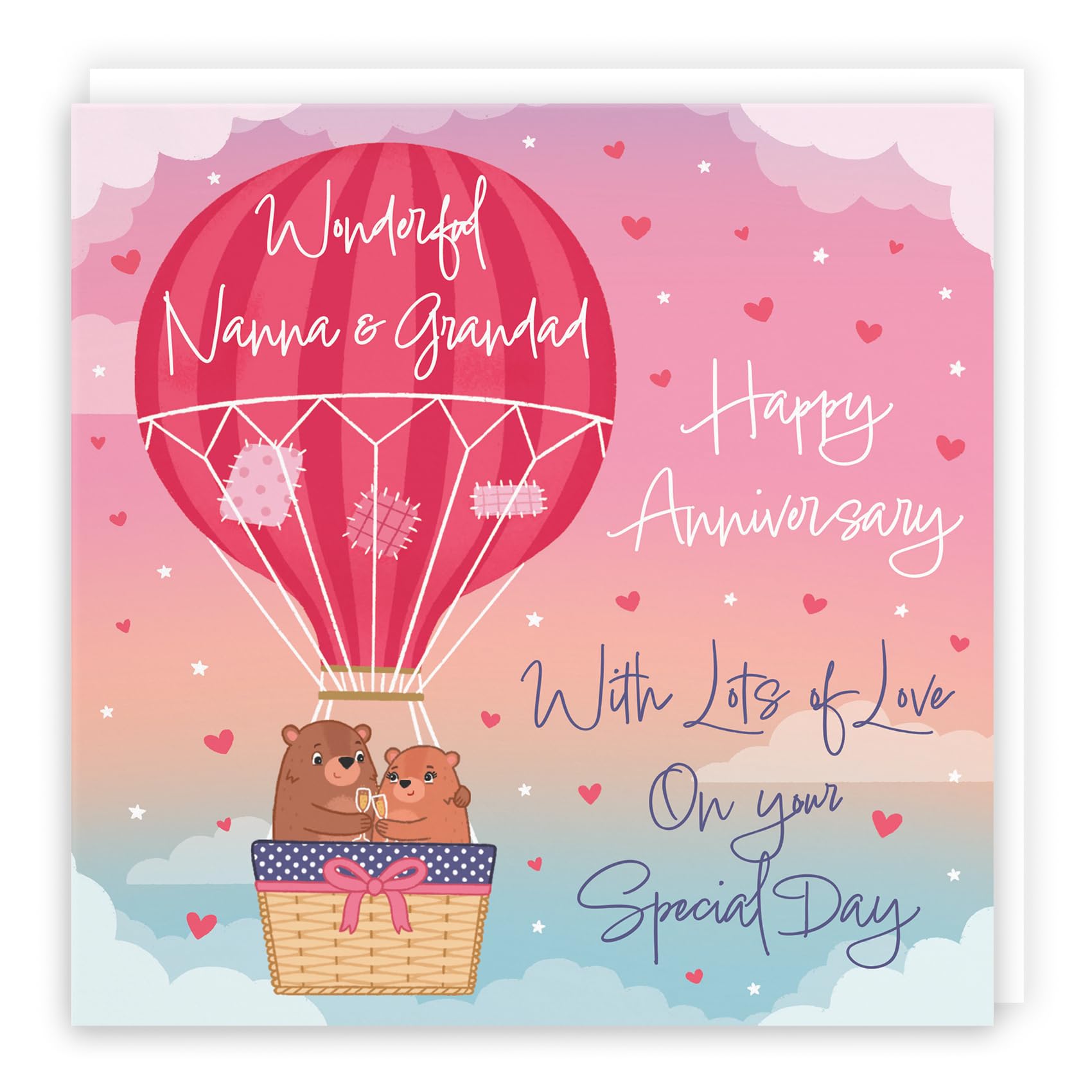 Hunts England - Nanna And Grandad Hot Air Balloon Anniversary Card - Cute Bears Collection - Anniversary Card For Nanna And Grandad - Champagne And Love Hearts — image 1