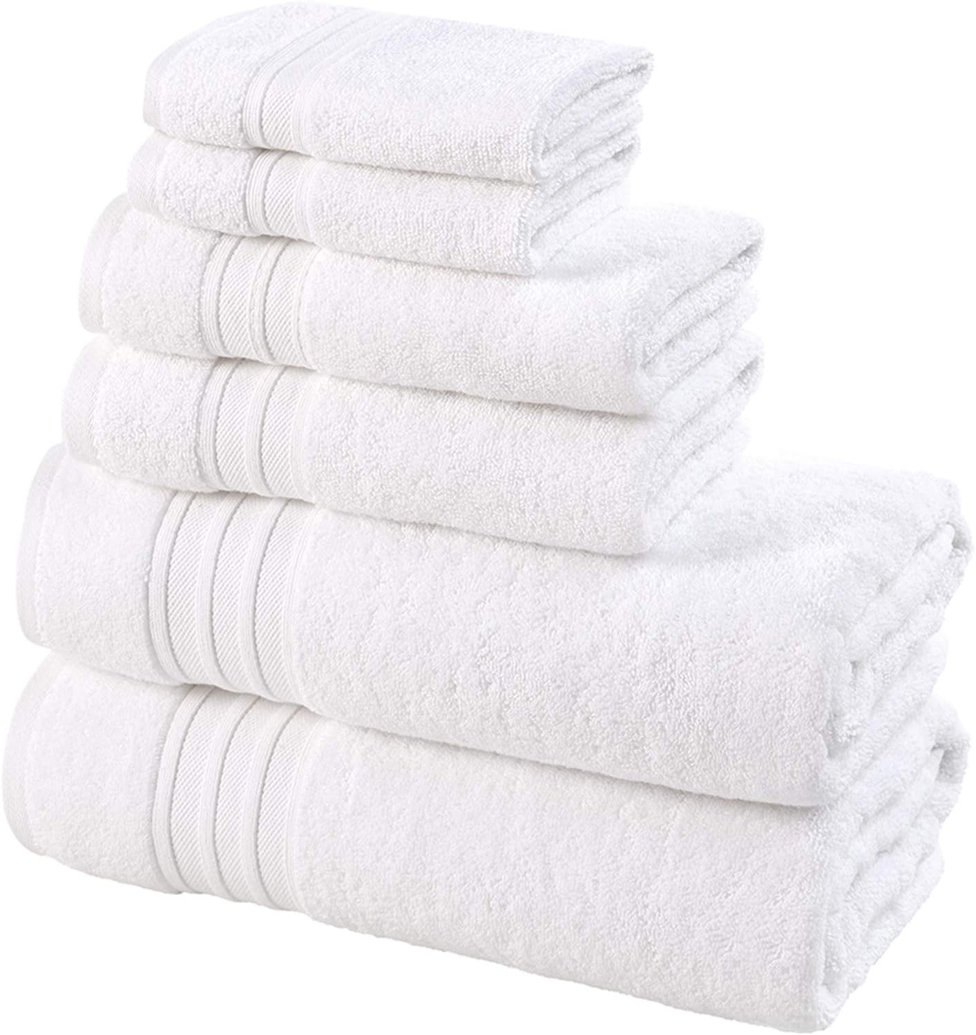 Hammam Linen 100% Cotton 6 Piece Towel Set, White Super Soft, Fluffy, and Absorbent, Premium Quality Perfect for Daily Use (2 x Bath Towels, 2 x Hand Towels, 2 x Washcloths): Home & Kitchen