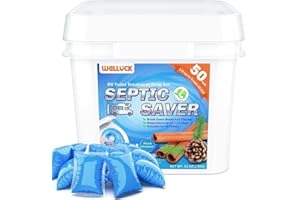 WELLUCK 50 Packs RV Toilet Treatment Drop Ins, Black Tank Deodorizer for Camper, Marine Portable Toilet, Break Down Waste and Tissue, Septic Tank Treatment, Kit for 50 Week (Pine&Cinnamon)