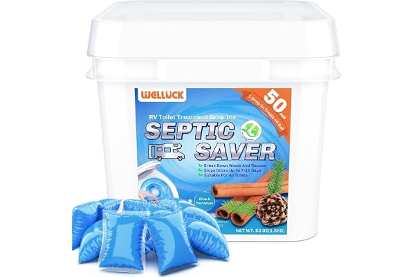 WELLUCK 50 Packs RV Toilet Treatment Drop Ins, Black Tank Deodorizer for Camper, Marine Portable Toilet, Break Down Waste and