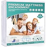 Queen Mattress Protector Waterproof Fits 12/13 /14/15 Inch Deep, 6-Sides Zippered Mattress Encasement Cover Terry Top
