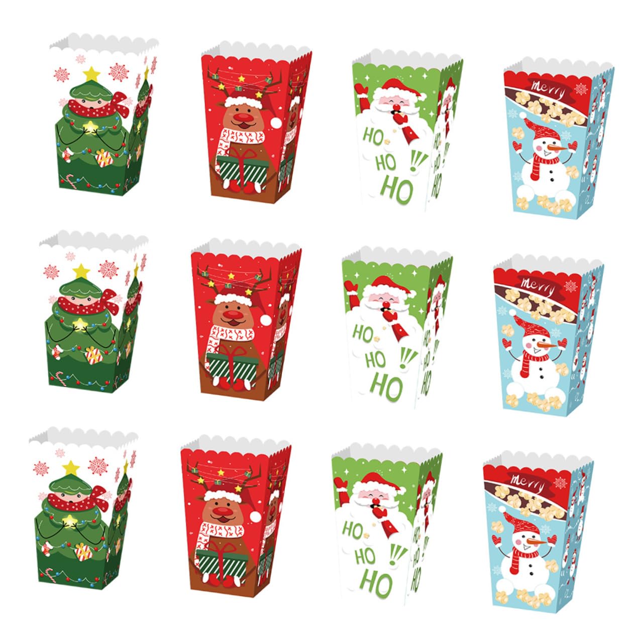 TOPBATHY 48Pcs Christmas Style Popcorn Boxes Paper Candy Boxes for Dessert Baking and present Packing Holiday Parties and Treats