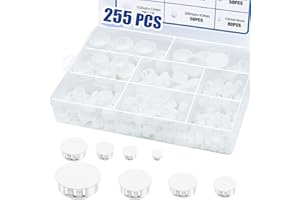 UILLCUET 255PCS 8 Sizes White Plastic Hole Plugs, Round Drilling Hole Cover Plugs for Cabinet Shelves, Flush Type Panel Knockout Locking Plastic Plugs Insert End Caps (1/4" 5/16" 3/8" 1/2" 5/8" 3/4" 7/8" 1")