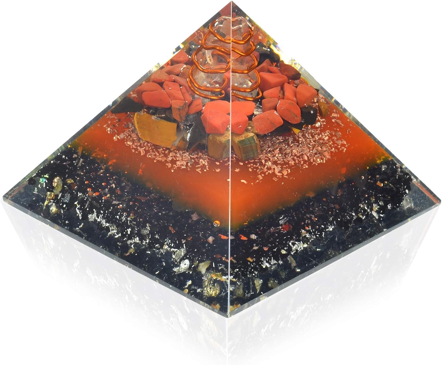 Mixed Media - New Orgonite Pyramid Energy Generator | For Balancing Energy | Red Jasper | Shungite | Tiger Eye | Black Tourmaline Orgone Pyramid for Meditation & Yoga