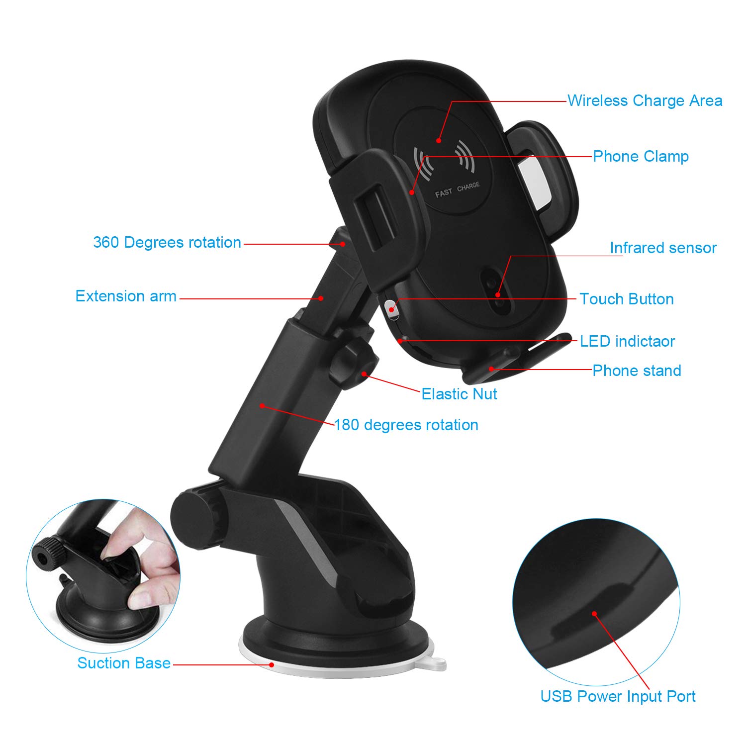 Wireless Car Charger,Sunvook Automatic Car Charger Air Vent Phone Holder Mount Stand Car Charger Automatic Infrared Sensing Holder 10W Fast Wireless Car Charger for Samsung Galaxy S8 S8 Plus S7 S7 Edge Note 8/5 Standard Charge for iPhone X/