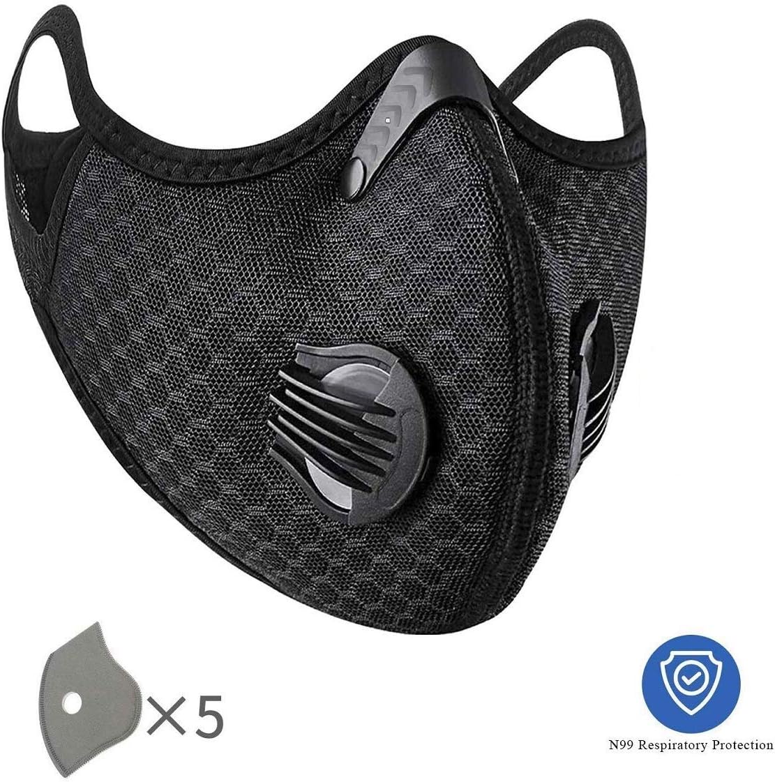 Reusable Dust_Mask, Protection Running Cycling Woodworking Mowing Painting Outdoor Activities (1 Black-Mask, 5-Filters)