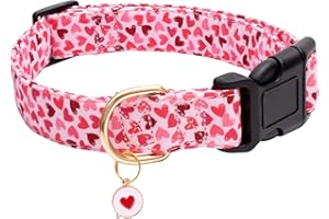 Faygarsle Valentine's Day Dog Collar Cute Loving Heart Printed Collar for Dogs for Small Medium Large Dogs Pink Cotton Collar for Girl and Boy Dogs L