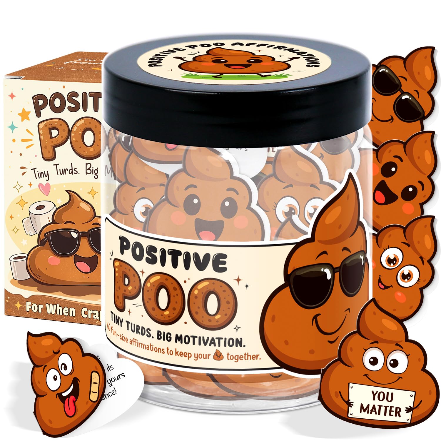 Photo 1 of Funny Positive Poo Affirmation Cards Jar - Funny Gag Gift for Women, Men, Teens, Coworkers, Best Friend - Poop Emoji Gifts - Poop Gifts - Emotional Support Poo