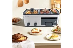 wOod-it 4 in 1 Breakfast Maker Station with Indoor Grill/Griddle/Toast Drawer/Frying Basket, Removable Nonstick Plates, Dual 