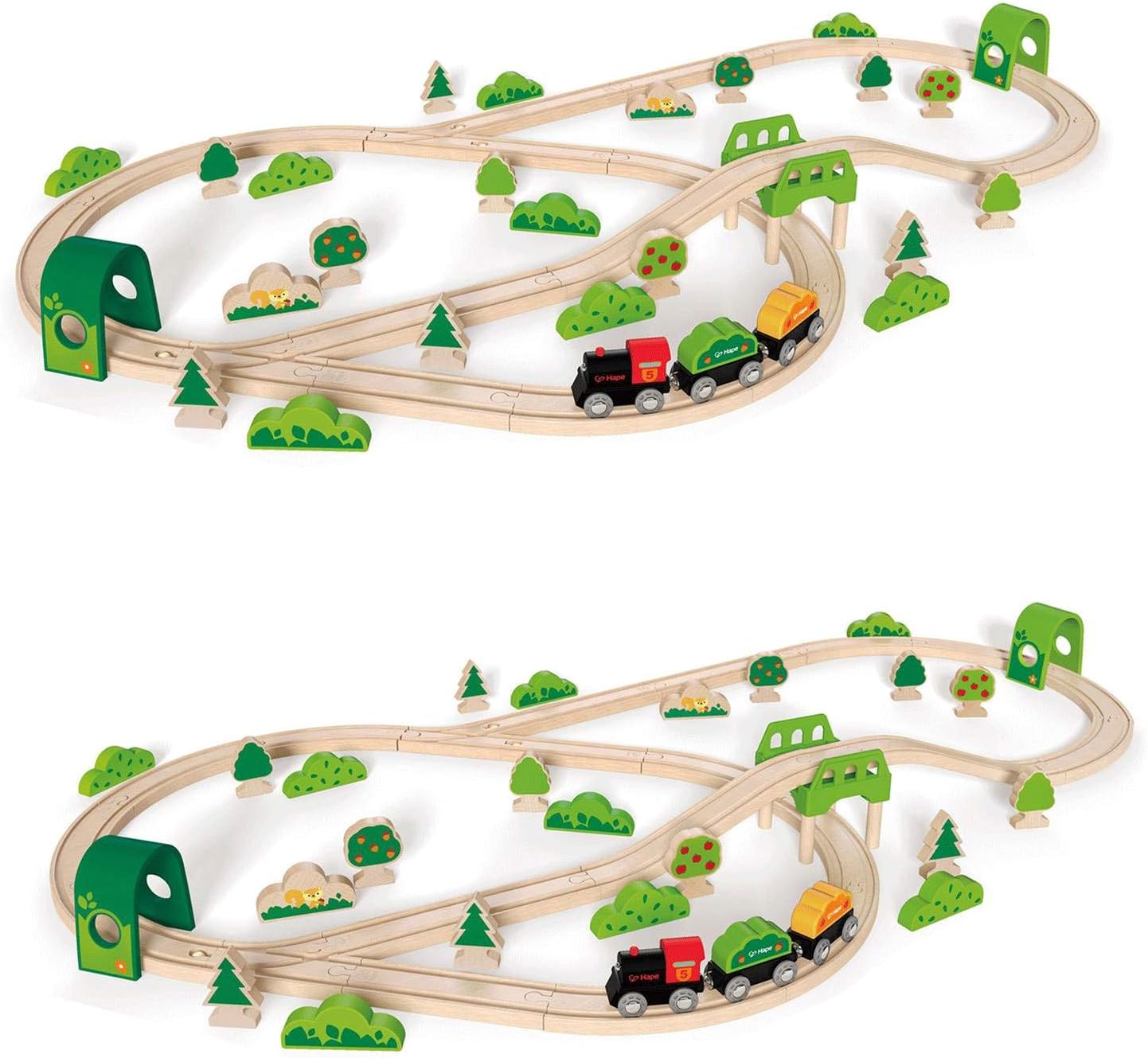 Amazon.com: Hape E3713 - Juego de trenes de madera para niños con pista, árboles y puentes (2 unidades): Toys \u0026 Games