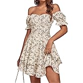 LYANER Women's Tie Back Off Shoulder Wrap Layer Ruffle Short Sleeve Mini Dress