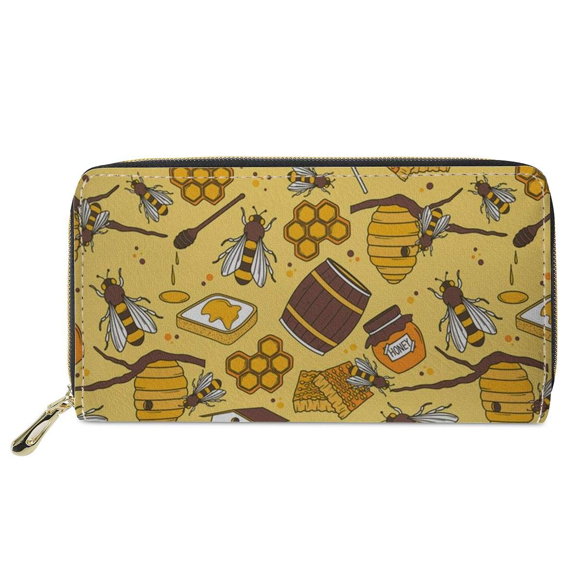chaqlin Leather Wallet for Women Fashion Shopping Casual Travel Daily Convenient Purse Long Style Yellow Bee Honey Pattern Clutch Wallets Gift — image 1