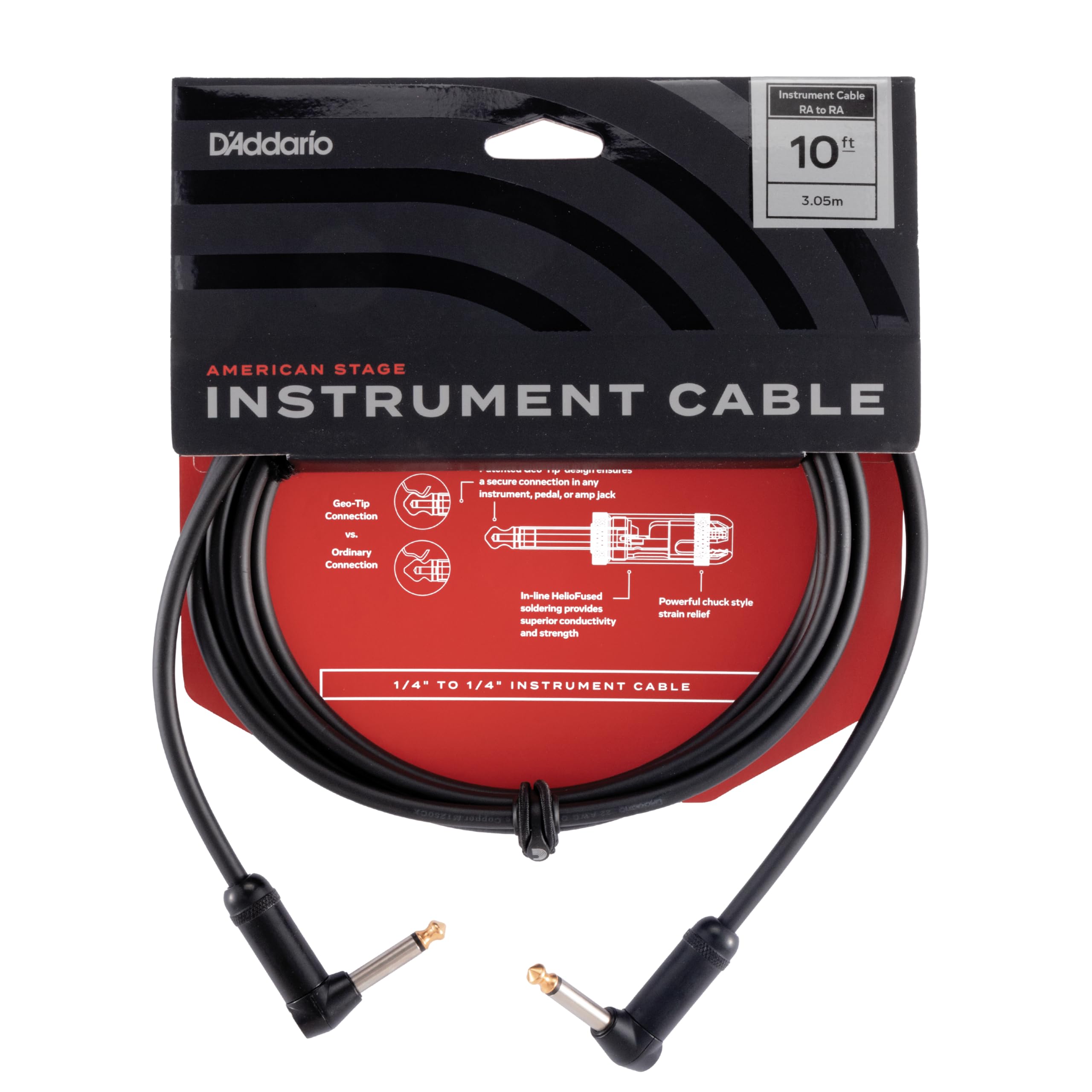 Planet Waves D’Addario Accessories American Stage Guitar Cable - Premium Instrument Cable with ¼ Inch Ends - Guitar Cord Made in the USA - Right Angle Ends - 10 feet