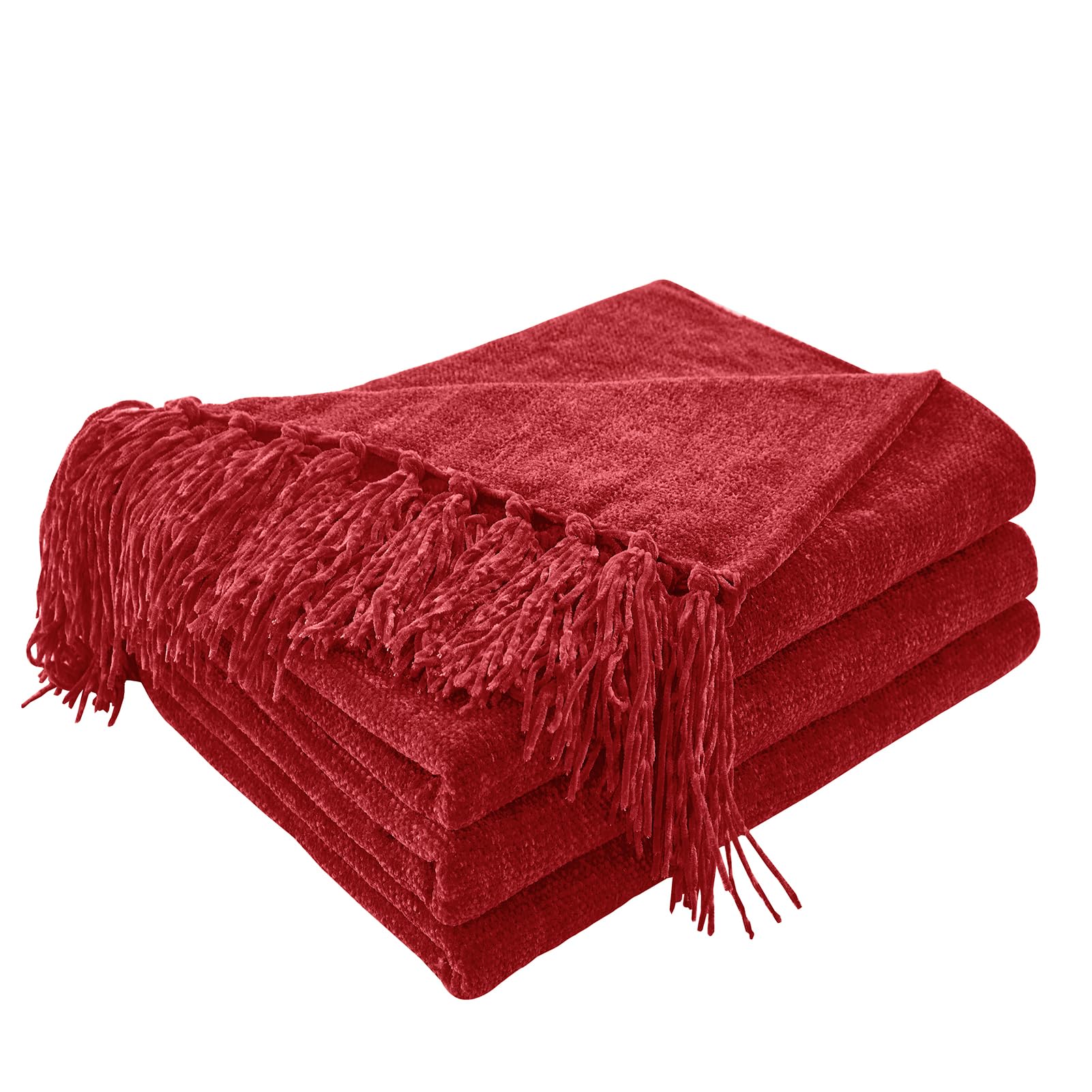 Photo 1 of CozeCube Chenille Throw Blanket for Couch, Cozy Plush Fuzzy Decorative Christmas Red Blanket with Fringe Tassels, Lightweight Throws for Bed Sofa Gift Home Decor, 60"X80"
