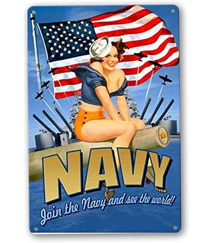 Targa In Metallo Vintage – Aereo Militare Pin Up – Made In USA – 30x20 Cm – Decorazione Da Parete Per Bar E Garage
