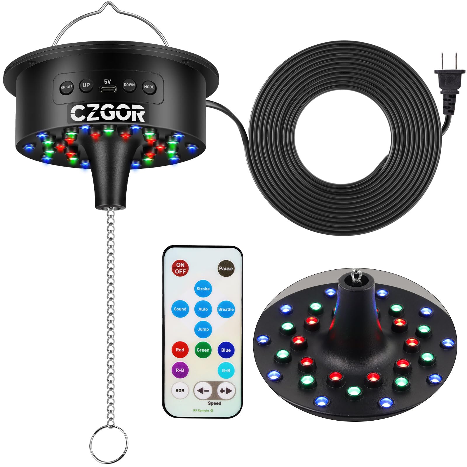 Photo 1 of Disco Ball Motor with Light with Remote, Rotating 0/3/6/9/12/15 RPM Adjustable Speed, 16ft Power Cord/Battery/USB-C Power Mode, Supports 4'' - 16'' Mirror Balls for DJ Party Bands Christmas Wedding