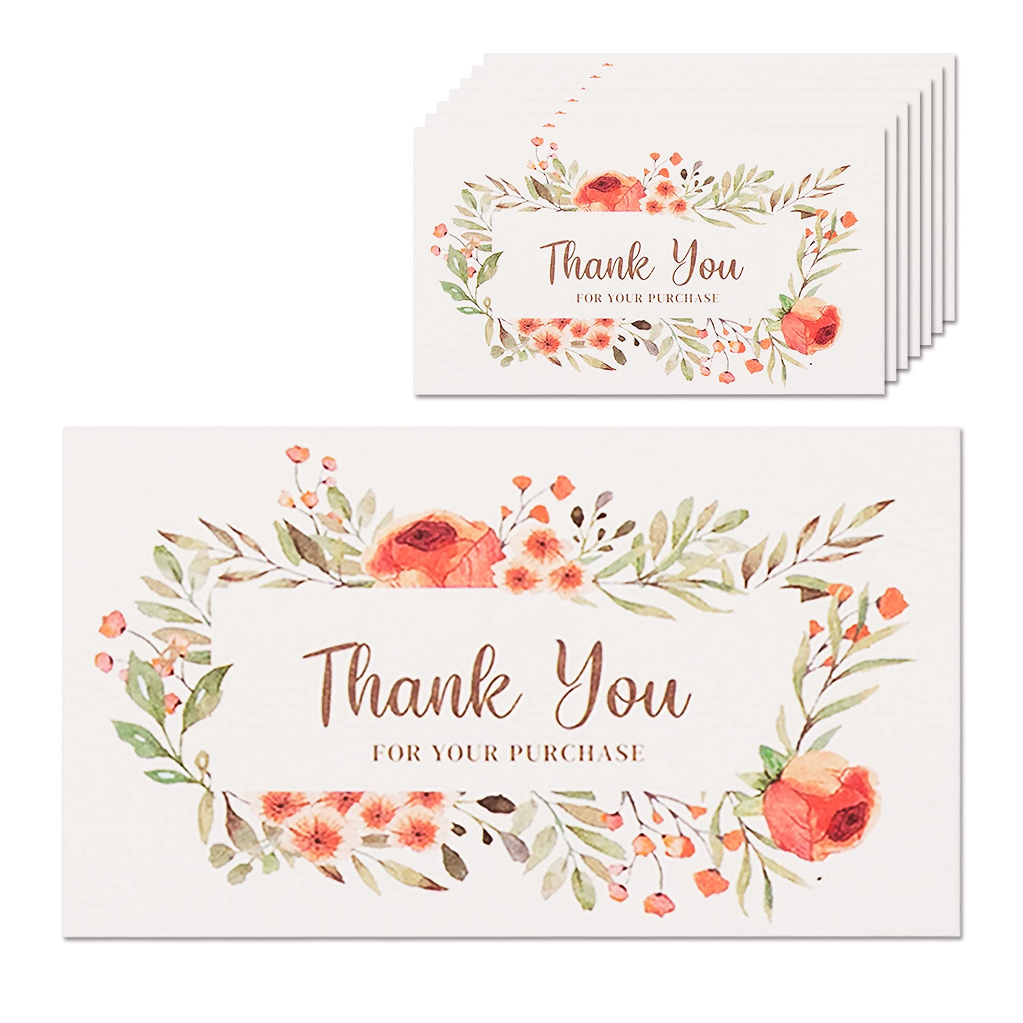 Thank You For Your Order Cards, 100-Pack Floral Thank You For Your Purchase Cards, 5.08 x 8.9 cm, Business Card Size