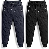 Chicingyou 2 Pcs Fleece Lined Pants Men Sherpa Lined Sweatpants Windproof Track Joggers Snow Winter Thermal Pants with Zipper